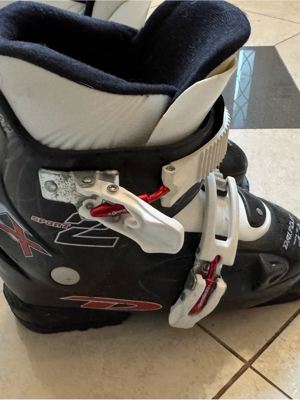 Kids Black and White Ski Boot with Red Accents - Youth Snow Boot